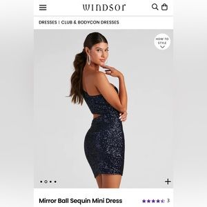 Windsor Mirror Ball Sequin Mini Dress Navy